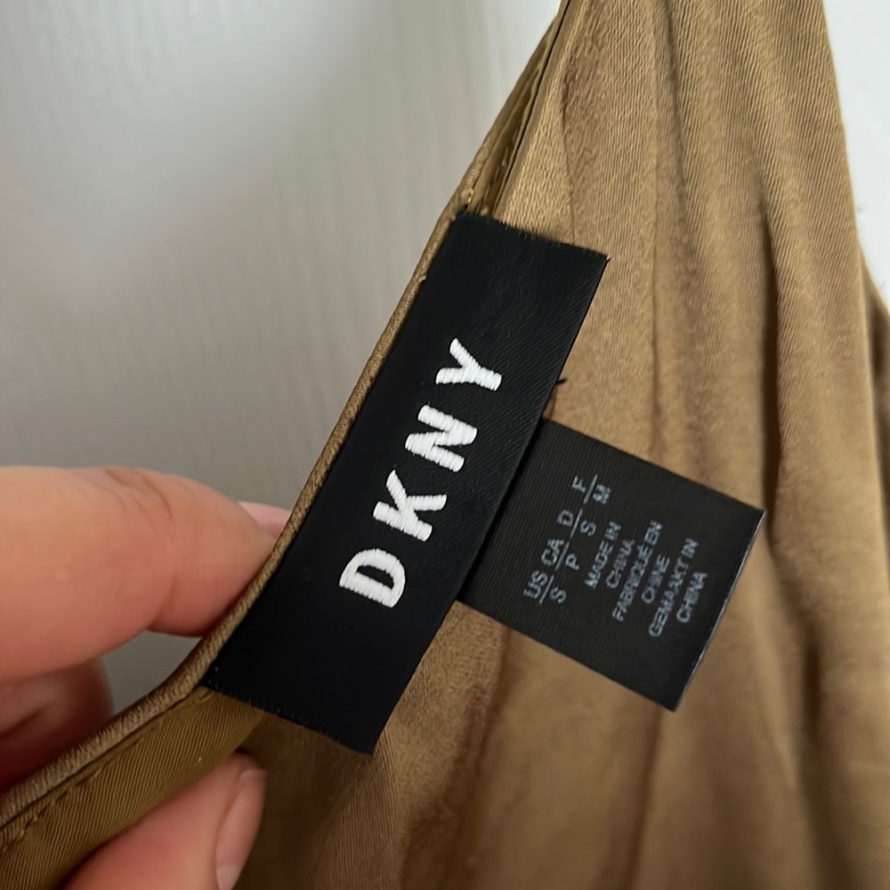 DKNY spanish olive satin jumpsuit Size small spaghetti straps, wide leg. - Picture 2 of 11